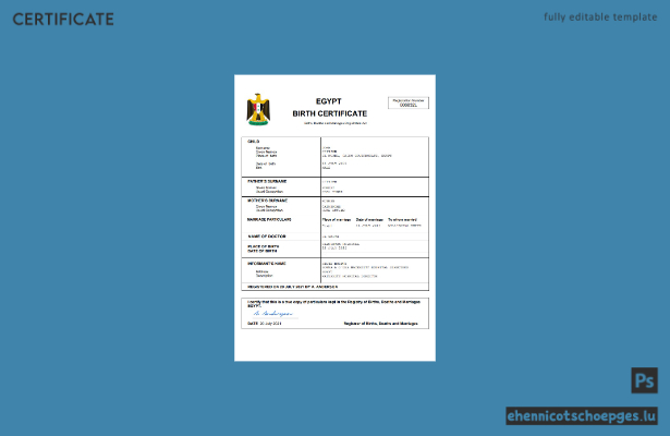 Ägyptische Geburtsurkunde – Beispielvorschau (Word und PDF)